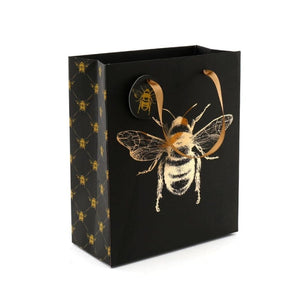 Bee Design Gift Bag with Gold Ribbon Handles & Gift Tag - Gift Bag by Sil
