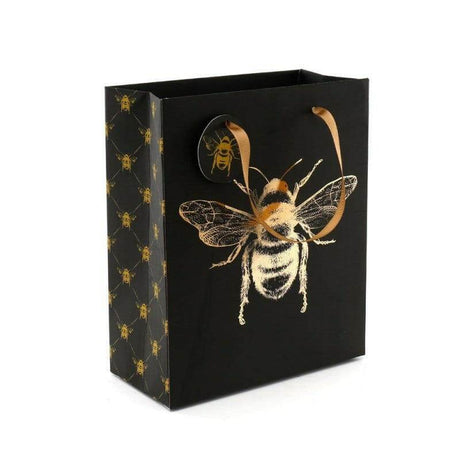 The Fashion Gift Shop: Bee Design Gift Bag with Gold Ribbon Handles & Gift Tag by Sil, Gift Bag