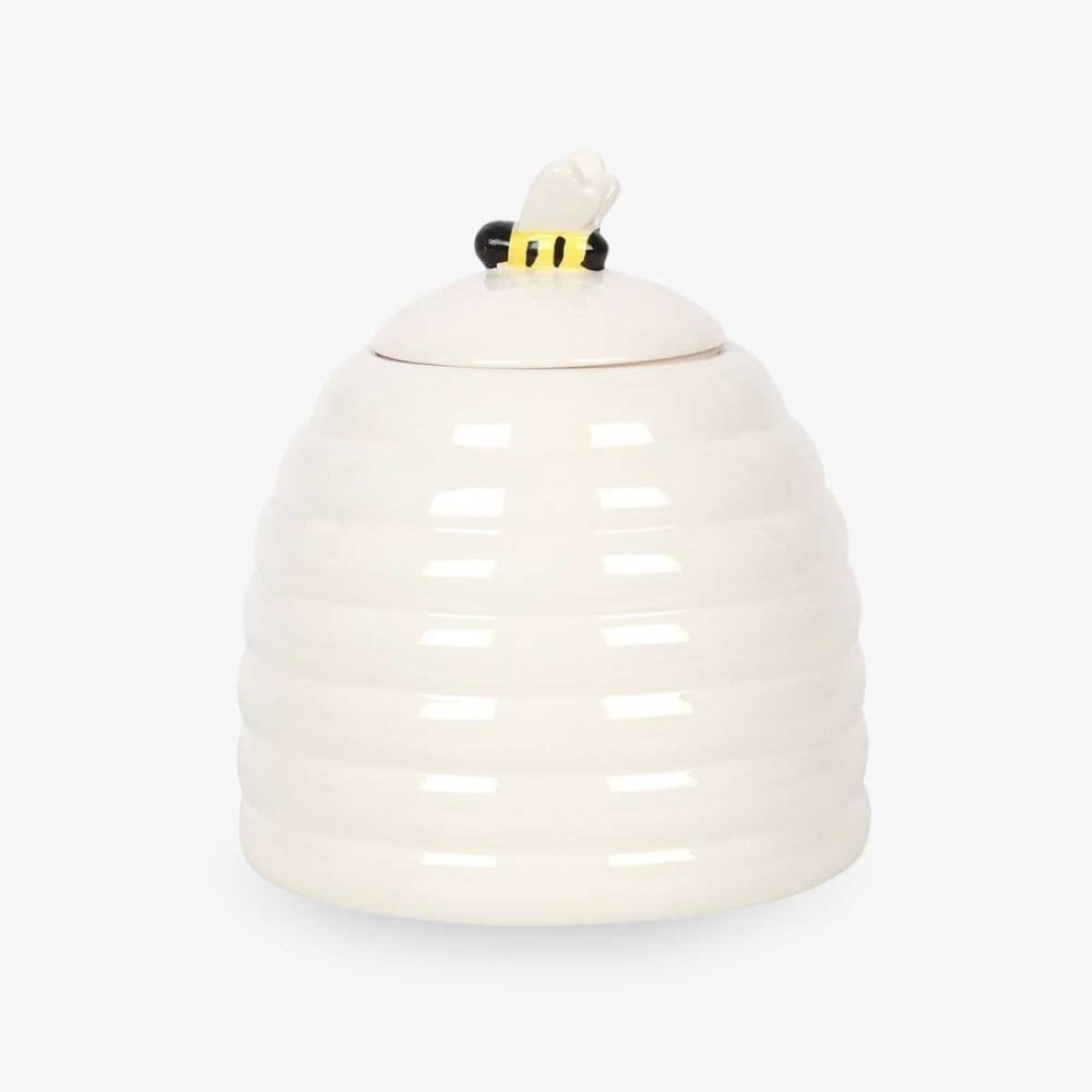 Bee Happy Ceramic Storage Jar, Beehive Shape 3D Bee - Cookie Jars by Jones Home & Gifts