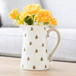 Bee Pattern Ceramic Flower Jug with Contrasting Handle 17cm - Flower Jugs by Jones Home & Gifts