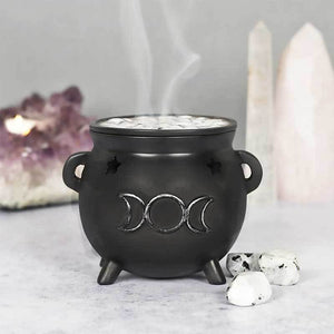 Black Triple Moon Cauldron Incense Fragrance Burner - Incense Holders by Spirit of equinox
