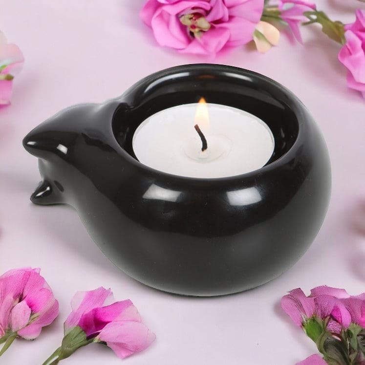 Black Cat Ceramic Tealight Candle Holder - Tea Light Holder by Spirit of equinox