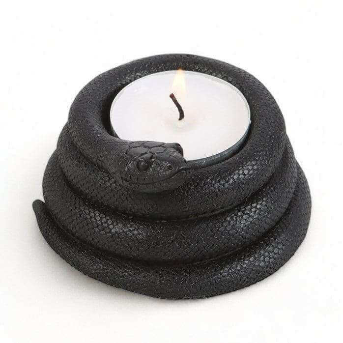 Black Coiled Snake Design Tealight Candle Holder Decor by Spirit of equinox