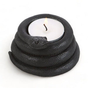 Black Coiled Snake Design Tealight Candle Holder - Tea Light Holder by Spirit of equinox