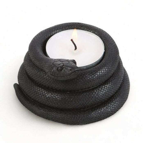 The Fashion Gift Shop: Black Coiled Snake Design Tealight Candle Holder Decor by Spirit of equinox, Tea Light Holder