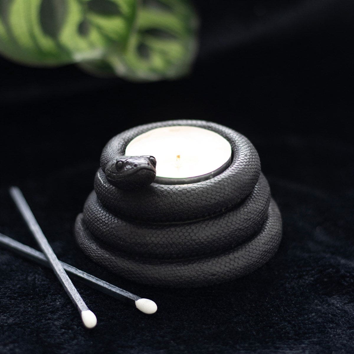 Black Coiled Snake Design Tealight Candle Holder - Tea Light Holder by Spirit of equinox