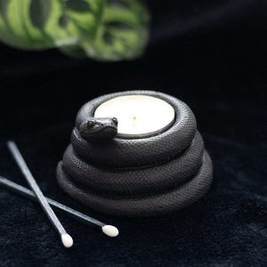 The Fashion Gift Shop: Black Coiled Snake Design Tealight Candle Holder Decor by Spirit of equinox, Tea Light Holder