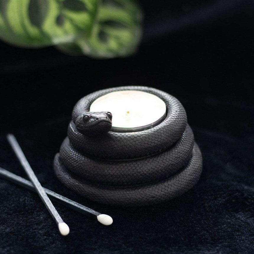 The Fashion Gift Shop: Black Coiled Snake Design Tealight Candle Holder Decor by Spirit of equinox, Tea Light Holder