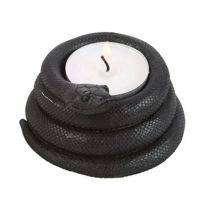Black Coiled Snake Design Tealight Candle Holder Decor by Spirit of equinox