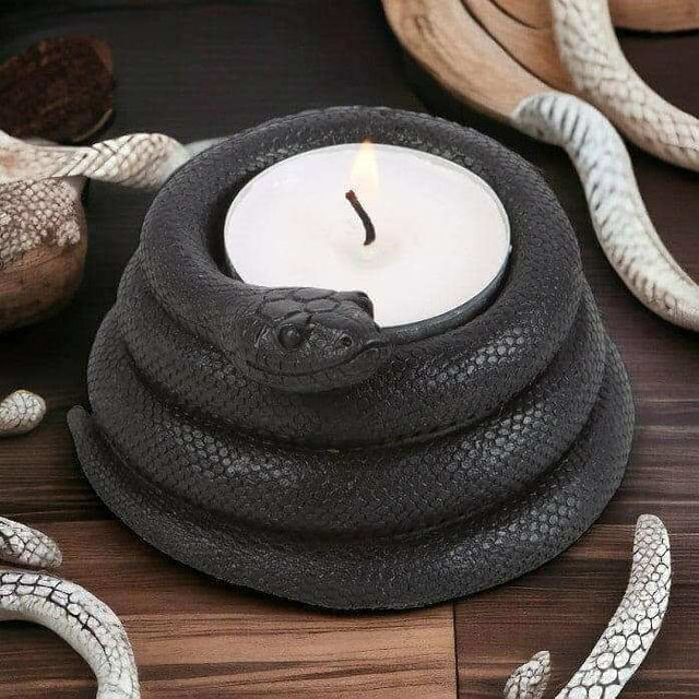 The Fashion Gift Shop: Black Coiled Snake Design Tealight Candle Holder Decor by Spirit of equinox, Tea Light Holder