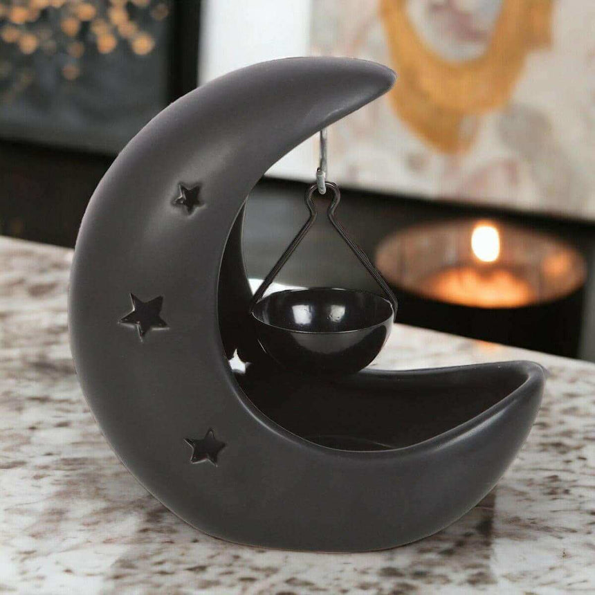 The Fashion Gift Shop: Black Crescent Moon Hanging Oil Burner for Home Decor by Spirit of equinox, Oil Burner & Wax Melters