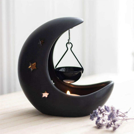 The Fashion Gift Shop: Black Crescent Moon Hanging Oil Burner for Home Decor by Spirit of equinox, Oil Burner & Wax Melters