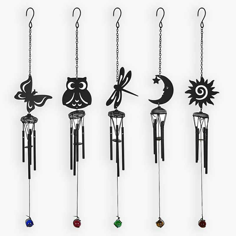 Black Cut-Out Wind Chimes, Crescent Moon, Dragonfly, Sun, Owl, Butterfly  Spirit of equinox  The Fashion Gift Shop .