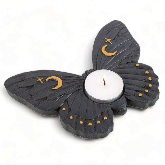 The Fashion Gift Shop: Black Moth Tealight Candle Holder for Enchanting Decor by Spirit of equinox, Tea Light Holder