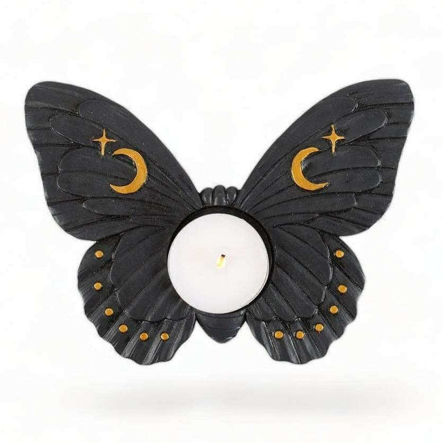 Black Moth Tealight Candle Holder for Enchanting Decor by Spirit of equinox