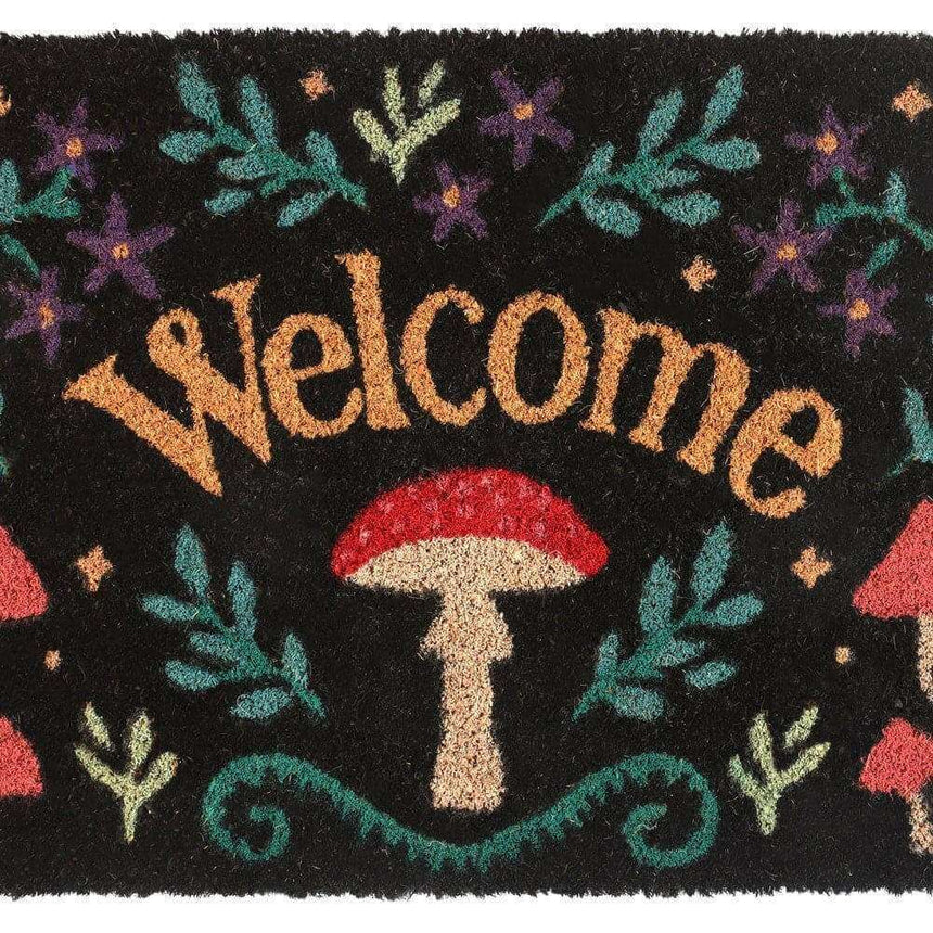 The Fashion Gift Shop: Dark Forest Black Mushroom Welcome Mystical Mushroom Doormat Indoor Use by Spirit of equinox, Door Mats