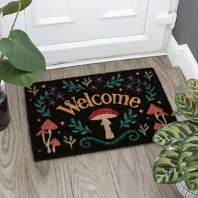 The Fashion Gift Shop: Dark Forest Black Mushroom Welcome Mystical Mushroom Doormat Indoor Use by Spirit of equinox, Door Mats