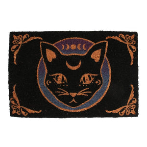Black Mystic Mog Cat Doormat, Moon Phase Door Decor - Door Mats by Spirit of equinox