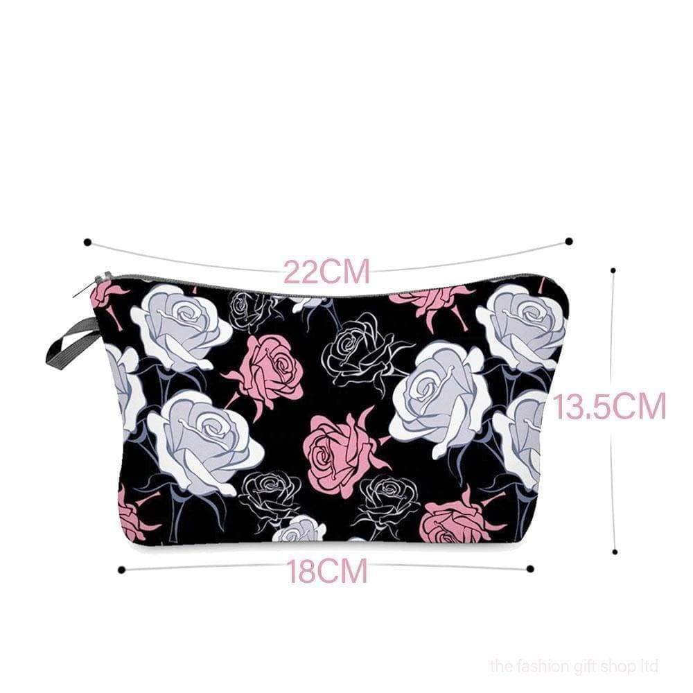 Black Pale Pink Grey Rose Floral Cosmetic Make Up Bags - Cosmetic Bags by Fashion Accessories