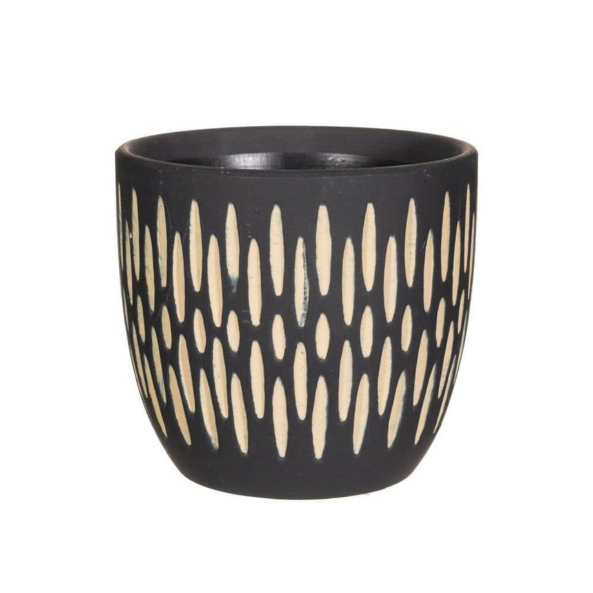 The Fashion Gift Shop: Black Sgraffito Planter, Medium Size Plant Pot by Sass and Belle, Pots and Planters