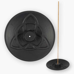 Black Triquetra Terracotta Incense Stick Holder Plate - Incense Holders by Spirit of equinox