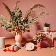 Matte face flower vase with dried pampas and leaves, blush pink
