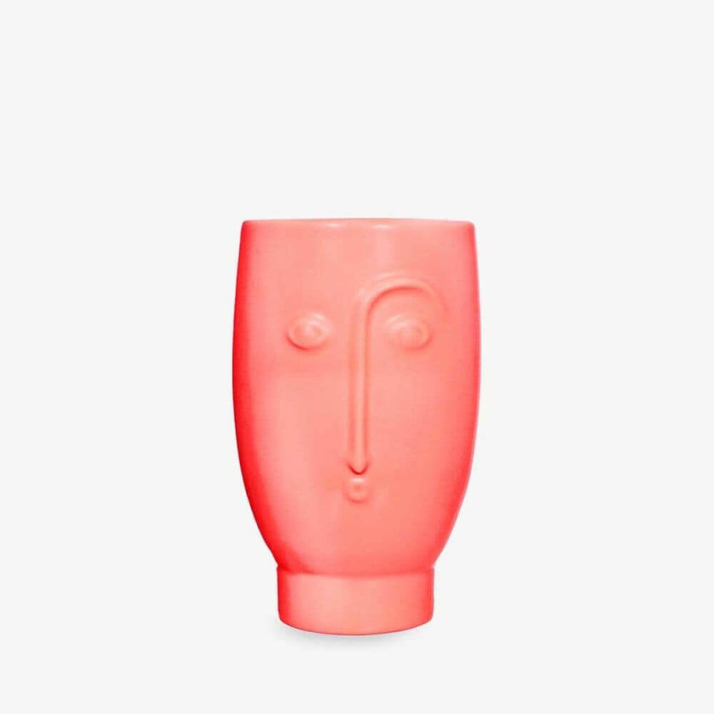 Blush pink matte face flower vase with front face relief detail