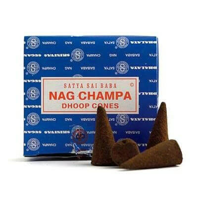 Incense cone box with loose terracotta Nag Champa cones.