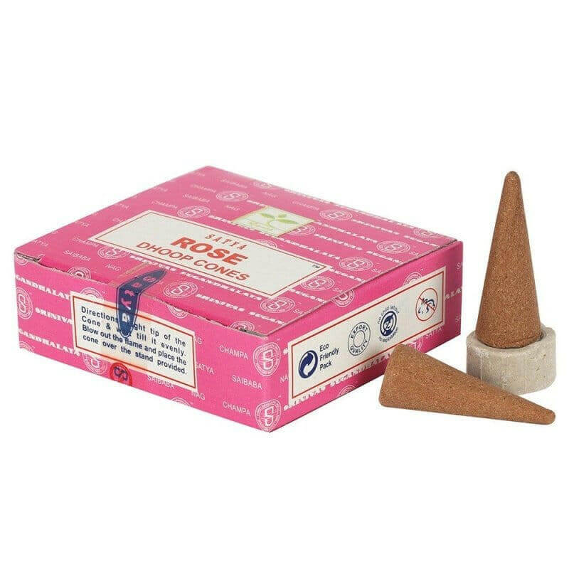 Incense cone box with terracotta cone holder; Rose Dhoop cones.
