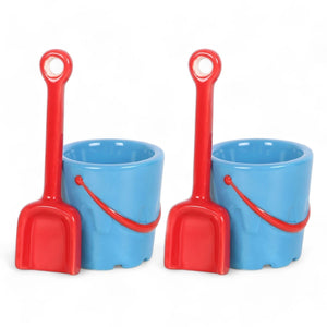 Bucket Shaped Ceramic Egg Cups with Spade Spoons 2-Pack - Cruet Sets by Jones Home & Gifts