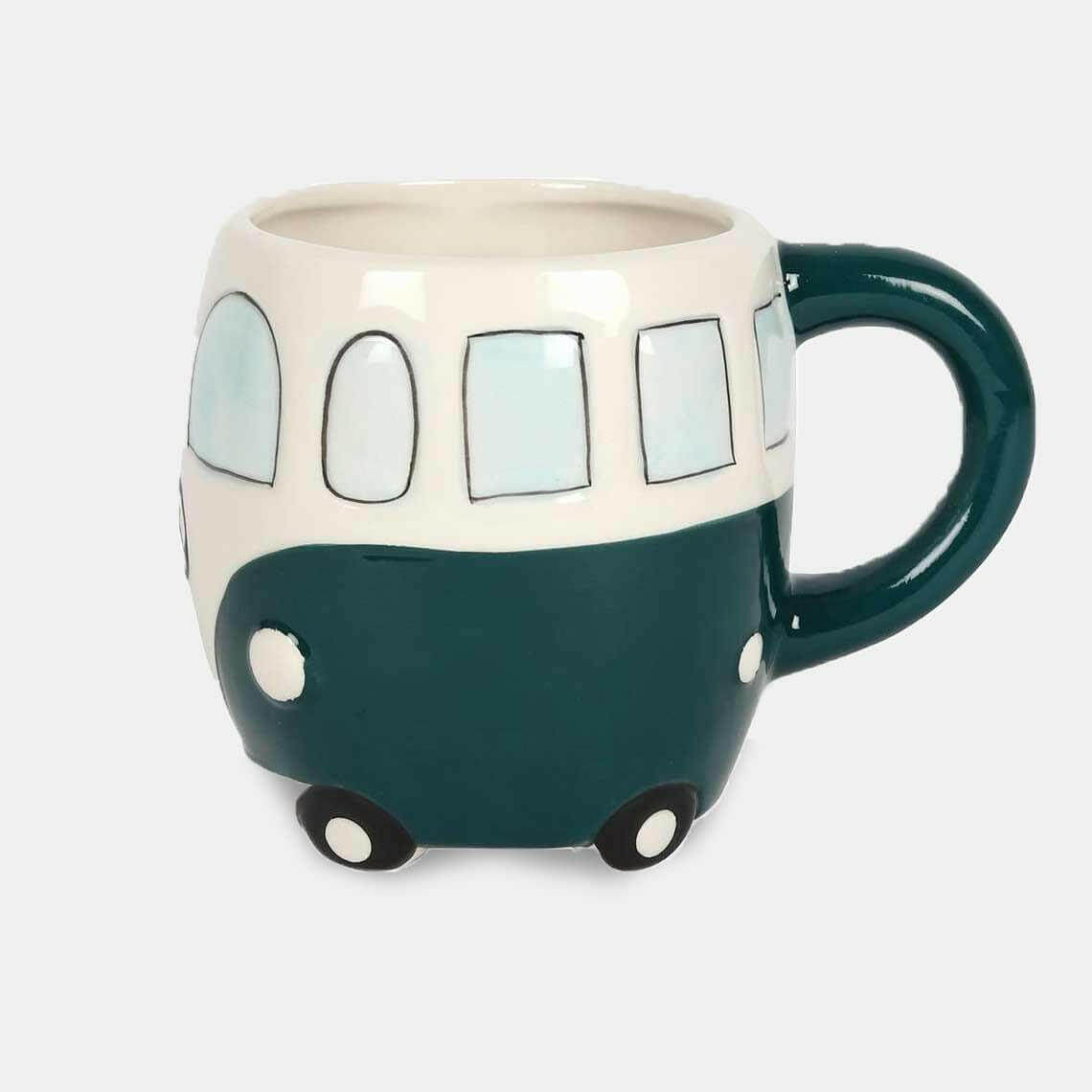 The Fashion Gift Shop: Campervan Novelty Mug in Dark Green and Pale Pink by Jones Home & Gifts, Mugs and Cups
