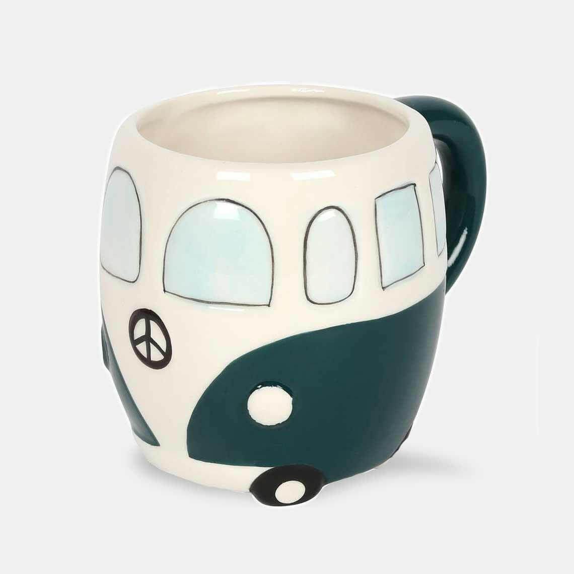 The Fashion Gift Shop: Campervan Novelty Mug in Dark Green and Pale Pink by Jones Home & Gifts, Mugs and Cups