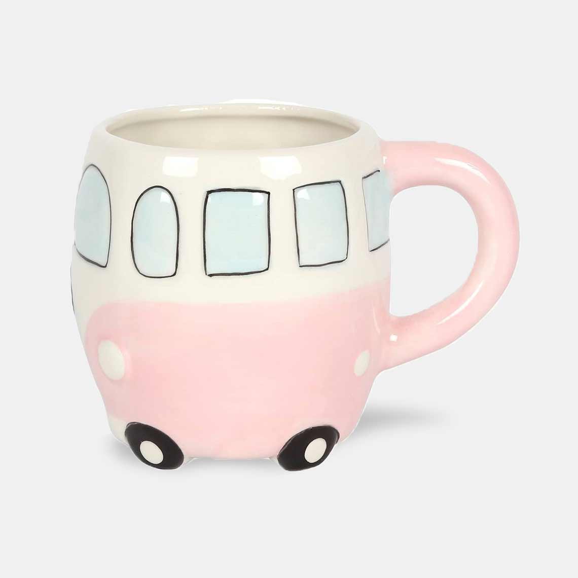 Campervan Novelty Mug in Dark Green and Pale Pink - Mugs and Cups by Jones Home & Gifts