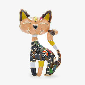 The Fashion Gift Shop: Cat Enamel Brooch Pin Colourful Flower Detail by Fashion Accessories, Brooches & Lapel Pins