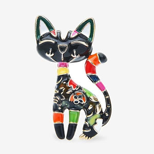Cat Enamel Brooch Pin Colourful Flower Detail - Brooches & Lapel Pins by Fashion Accessories