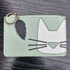 Cat Face Zipped Faux Leather Purses with Keyring - Green
