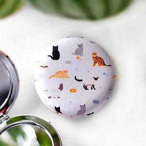 Cat Illustrations Compact Mirror with PU Casing - Compact Mirror by Jones Home & Gifts