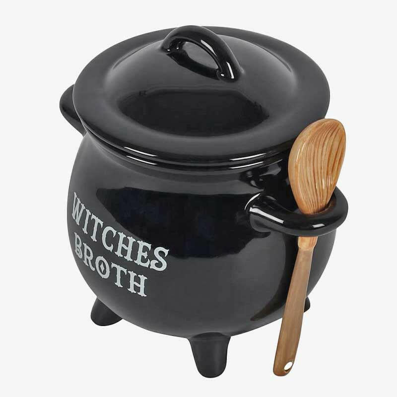 The Fashion Gift Shop: Witches Broth Cauldron Soup Bowl With Witches Broom Spoon by Spirit of equinox, Cauldron Broth Bowl