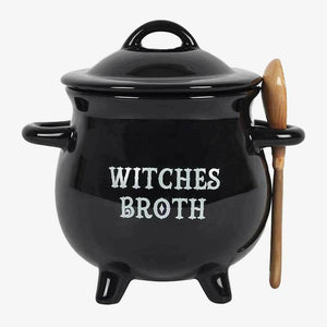 The Fashion Gift Shop: Witches Broth Cauldron Soup Bowl With Witches Broom Spoon by Spirit of equinox, Cauldron Broth Bowl