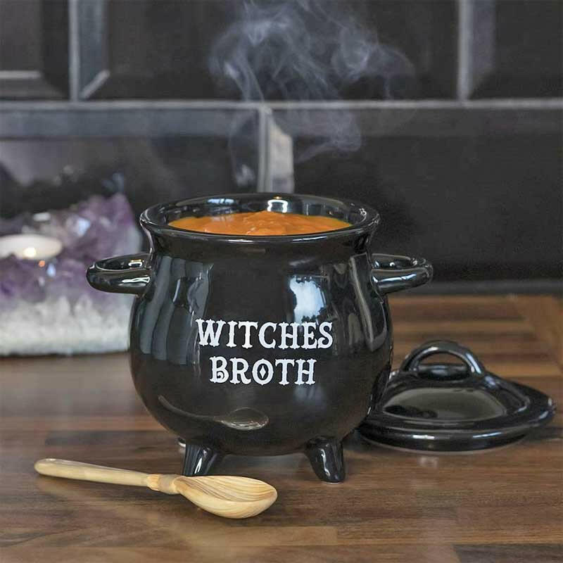 The Fashion Gift Shop: Witches Broth Cauldron Soup Bowl With Witches Broom Spoon by Spirit of equinox, Cauldron Broth Bowl