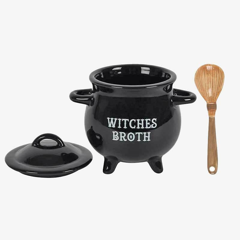 The Fashion Gift Shop: Witches Broth Cauldron Soup Bowl With Witches Broom Spoon by Spirit of equinox, Cauldron Broth Bowl
