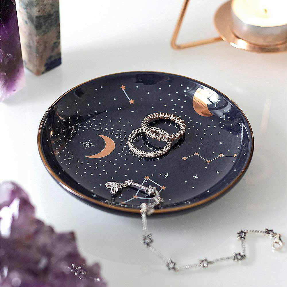 The Fashion Gift Shop: Ceramic Star Sign and Moons Trinket Jewellery Ring Dish by Spirit of equinox, Jewellery Dish