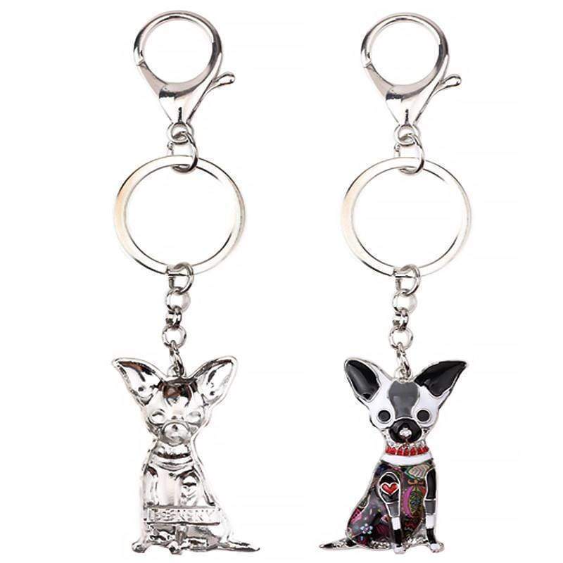 Chihuahua Bag Charm Funky Multi-colour Dog Keyring Metal Key Chain - Bag Charms & Keyrings by Fashion Accessories