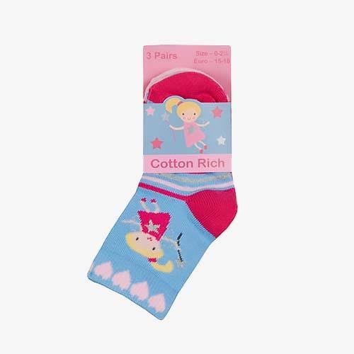 Baby Toddler Girls Socks 3 Pack Pink Fairy Princess Print 0 - 5.5 - Novelty Socks by Fashion Accessories