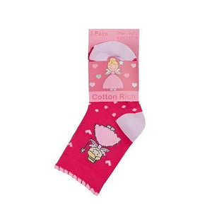 The Fashion Gift Shop: Baby Toddler Girls Socks 3 Pack Pink Fairy Princess Print 0 - 5.5 by Fashion Accessories, Novelty Socks