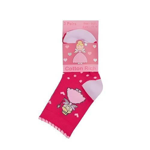 The Fashion Gift Shop: Baby Toddler Girls Socks 3 Pack Pink Fairy Princess Print 0 - 5.5 by Fashion Accessories, Novelty Socks