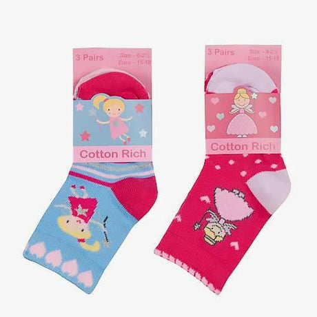 The Fashion Gift Shop: Baby Toddler Girls Socks 3 Pack Pink Fairy Princess Print 0 - 5.5 by Fashion Accessories, Novelty Socks