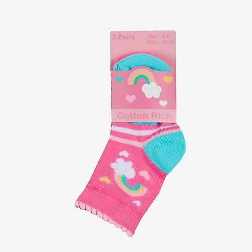 Cotton Rich Baby Socks Pink Butterfly Rainbow 3 Pack - Novelty Socks by Fashion Accessories