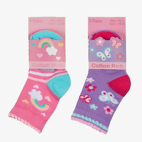 The Fashion Gift Shop: Cotton Rich Baby Socks Pink Butterfly Rainbow 3 Pack by Fashion Accessories, Novelty Socks