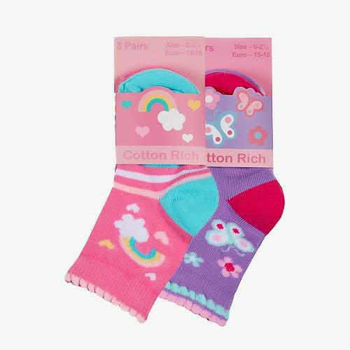 The Fashion Gift Shop: Cotton Rich Baby Socks Pink Butterfly Rainbow 3 Pack by Fashion Accessories, Novelty Socks
